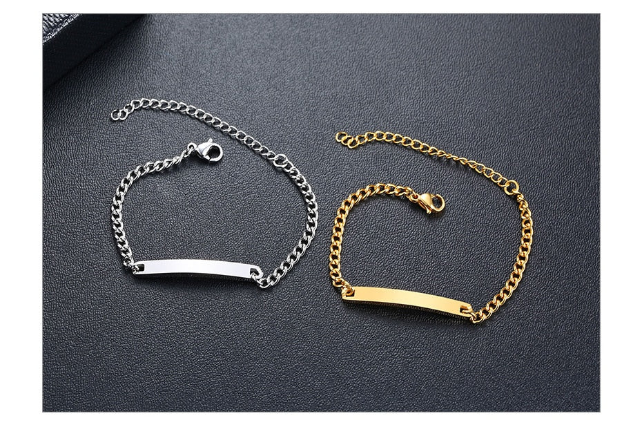 Gold-tone personalized baby name bracelet from The Clothing Company Sydney, adjustable stainless steel jewelry for infants