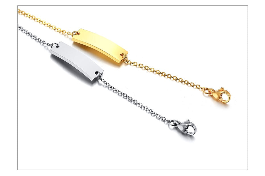 Gold-tone personalized baby name bracelet by The Clothing Company Sydney featuring solid stainless steel and adjustable fit.