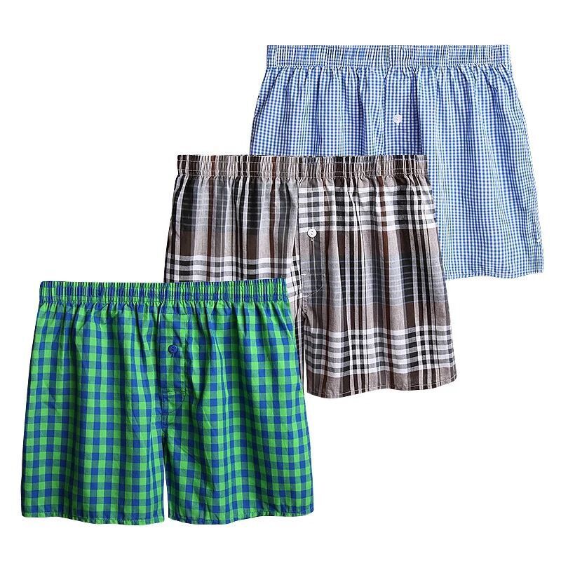 Three pairs of men's cotton breathable loose boxer shorts from The Clothing Company Sydney, flexible and comfortable for home wear.