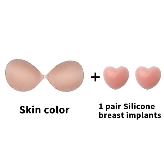 Self-adhesive silicone seamless strapless push-up bra with front closure, backless design, from The Clothing Company Sydney.