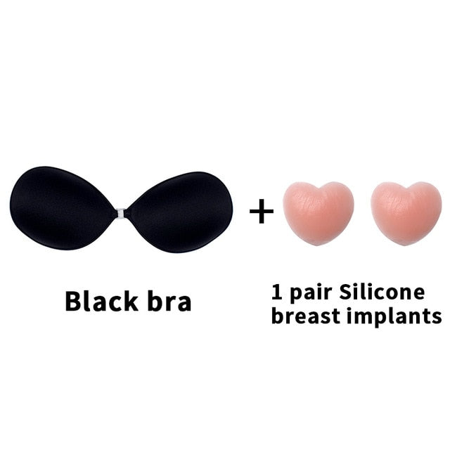 Self-adhesive silicone seamless push-up bra by The Clothing Company Sydney, backless and strapless undergarment for enhanced lift.