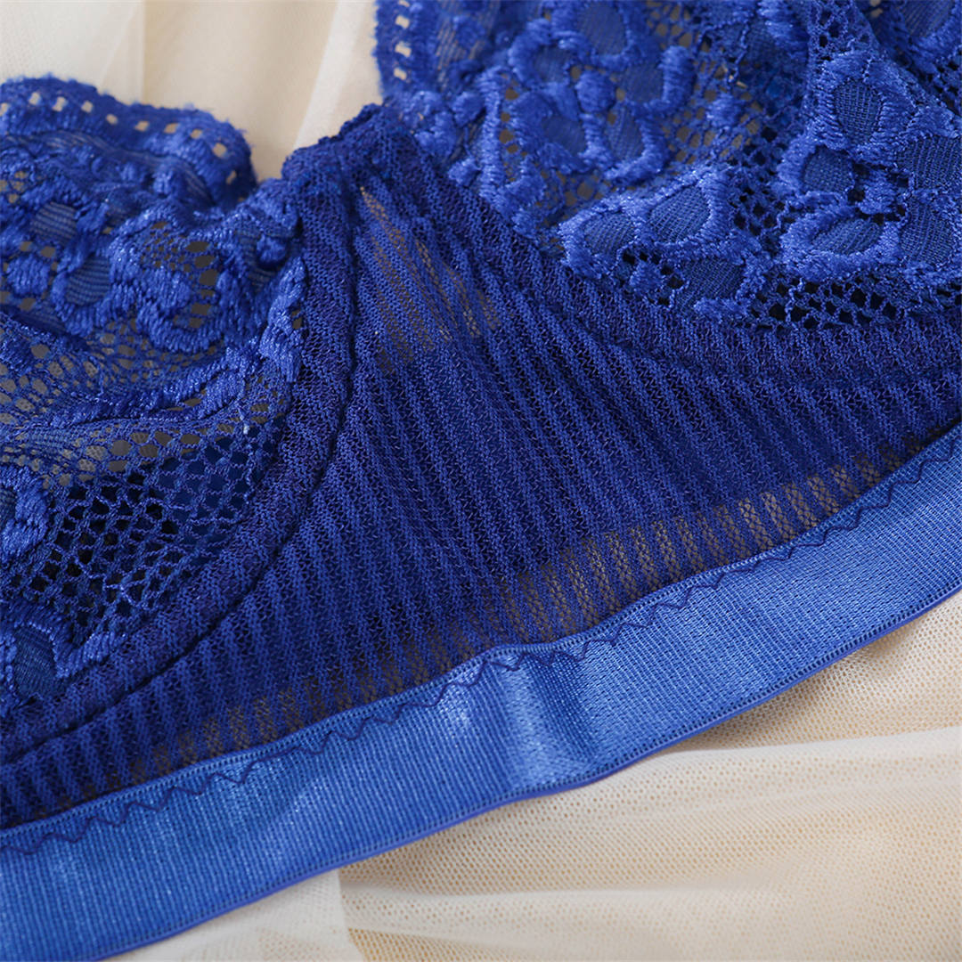 Blue lace lingerie set with transparent bra and matching brief panties from The Clothing Company Sydney.