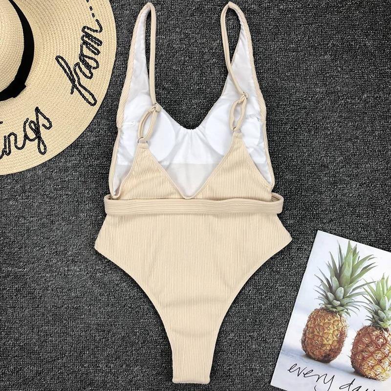Sexy solid one-piece swimsuit for women by The Clothing Company Sydney, showcasing a sleek bathing suit with a stylish monokini design.
