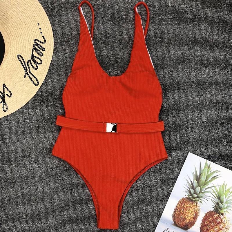 Sexy solid one-piece swimsuit for women by The Clothing Company Sydney, featuring a stylish monokini design and flattering fit.