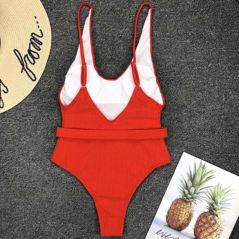 Sexy solid one-piece swimsuit for women by The Clothing Company Sydney, featuring a flattering monokini style bathing suit.