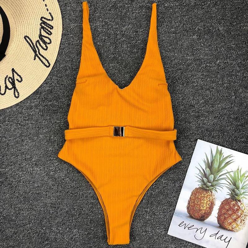 Sexy solid one-piece swimsuit for women by The Clothing Company Sydney, featuring a stylish monokini design and flattering fit.