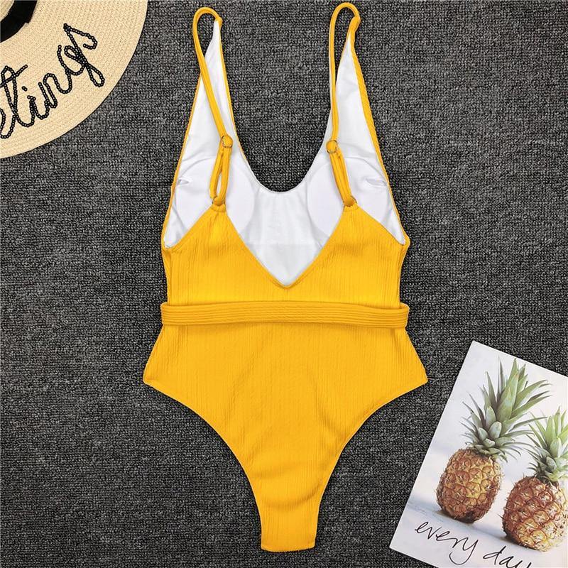 Sexy solid one-piece swimsuit for women by The Clothing Company Sydney, features a sleek design and comfortable fit.