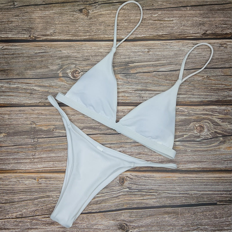 Colorful low-cut two-piece micro bikini by The Clothing Company Sydney, backless push-up swimwear for beachwear and summer swimming.