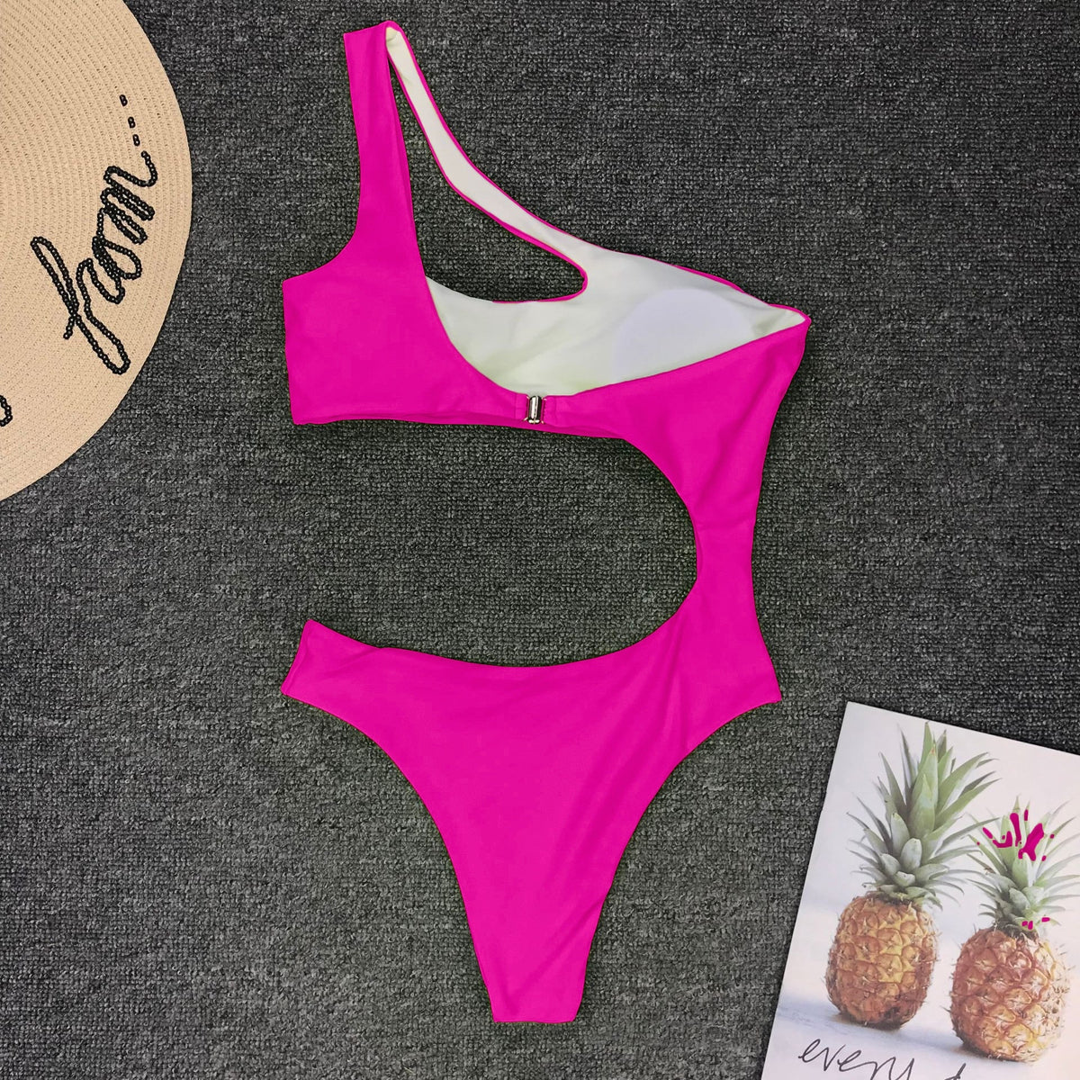 Leopard print one-piece beachwear bikini set with single shoulder strap from The Clothing Company Sydney, featuring midriff coverage.