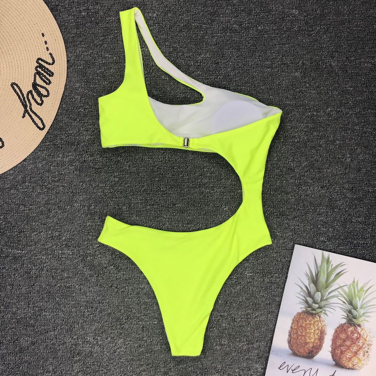 Leopard print one-piece beachwear bikini set with single shoulder strap from The Clothing Company Sydney, featuring midriff design.