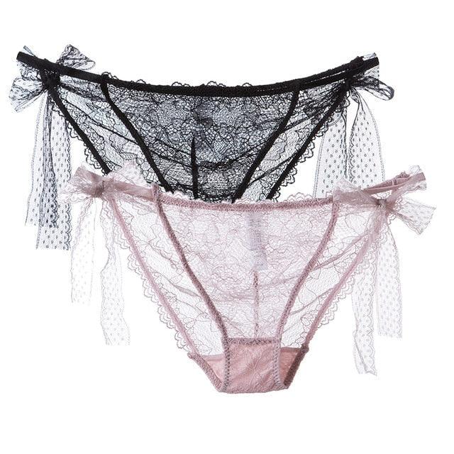 Two-pack women's lace lingerie from The Clothing Company Sydney, low-waist panties with transparent hollow-out design.