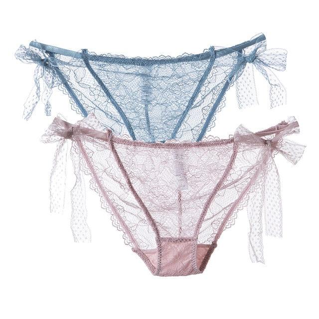 Two packs of Women’s lace low-waist panties with transparent hollow-out design, from The Clothing Company Sydney.