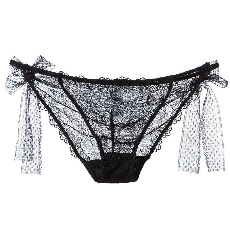 Two pairs of women lace low-waist panties with transparent hollow-out design from The Clothing Company Sydney.