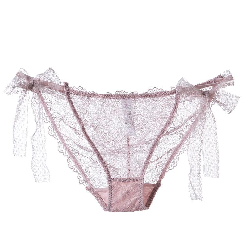 Two pairs of women lace low-waist panties by The Clothing Company Sydney, transparent hollow-out design, feminine lingerie briefs