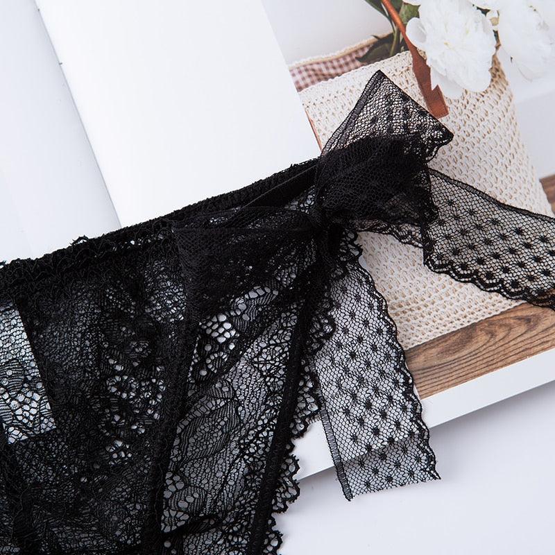 Two pairs of women lace low-waist lingerie briefs with transparent hollow-out design from The Clothing Company Sydney.
