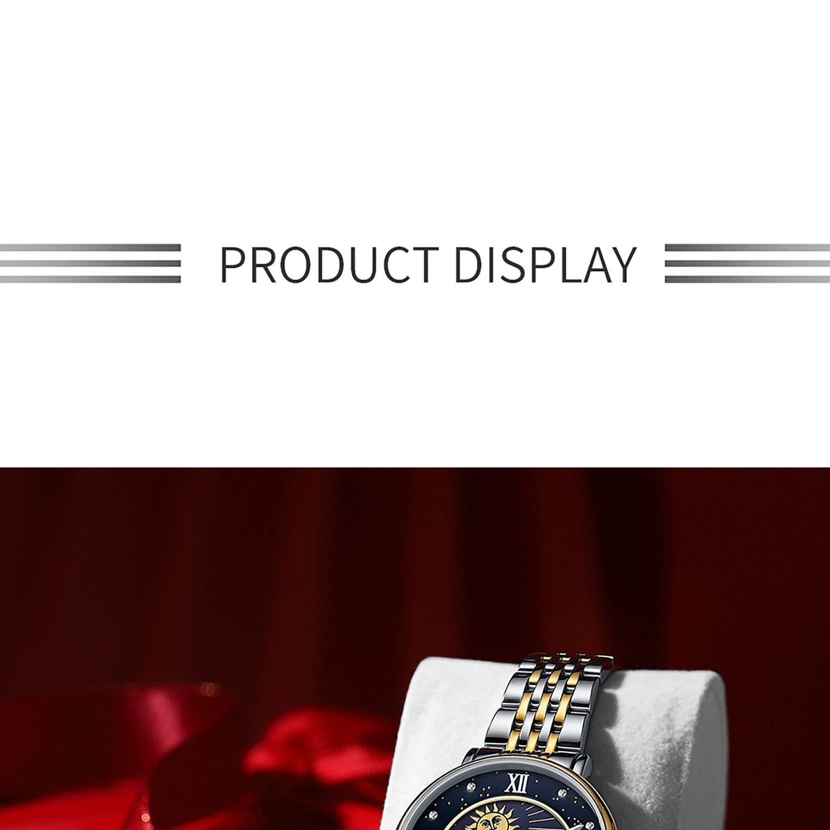 CADISEN women's luxury rose gold quartz wristwatch with moon phase display, stylish fashion accessory for women.