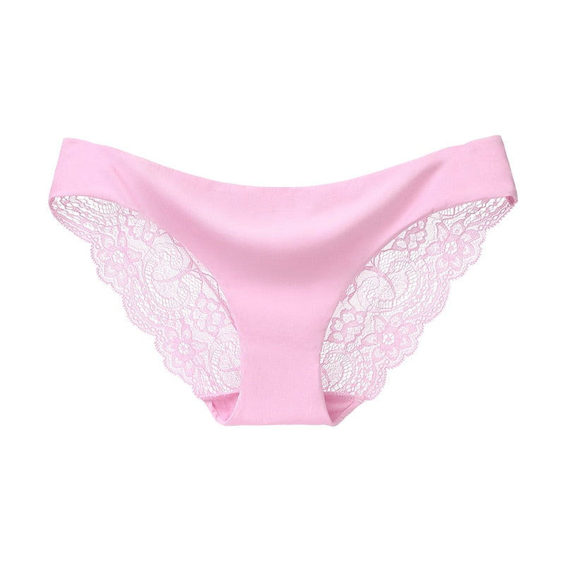 Three pack of seamless low-rise women's lace cotton briefs by The Clothing Company Sydney, breathable, plus size underwear with hollow design.