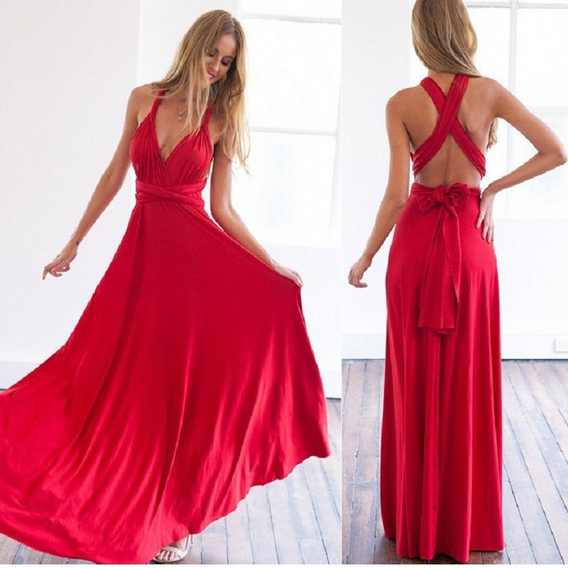 The Clothing Company Sydney maxi club bandage long boho dress with multiway convertible infinity style, perfect for bridesmaids or parties.