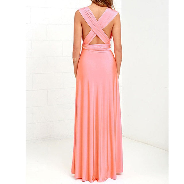 Long boho maxi dress by The Clothing Company Sydney featuring a multiway swing convertible design for bridesmaids and special occasions.
