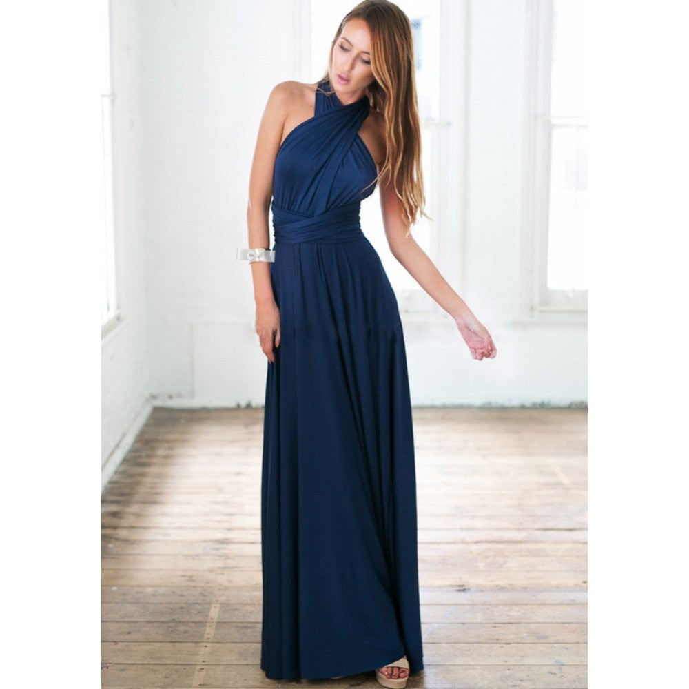 Boho maxi dress by The Clothing Company Sydney featuring a long, multiway, convertible infinity design for bridesmaids and parties.