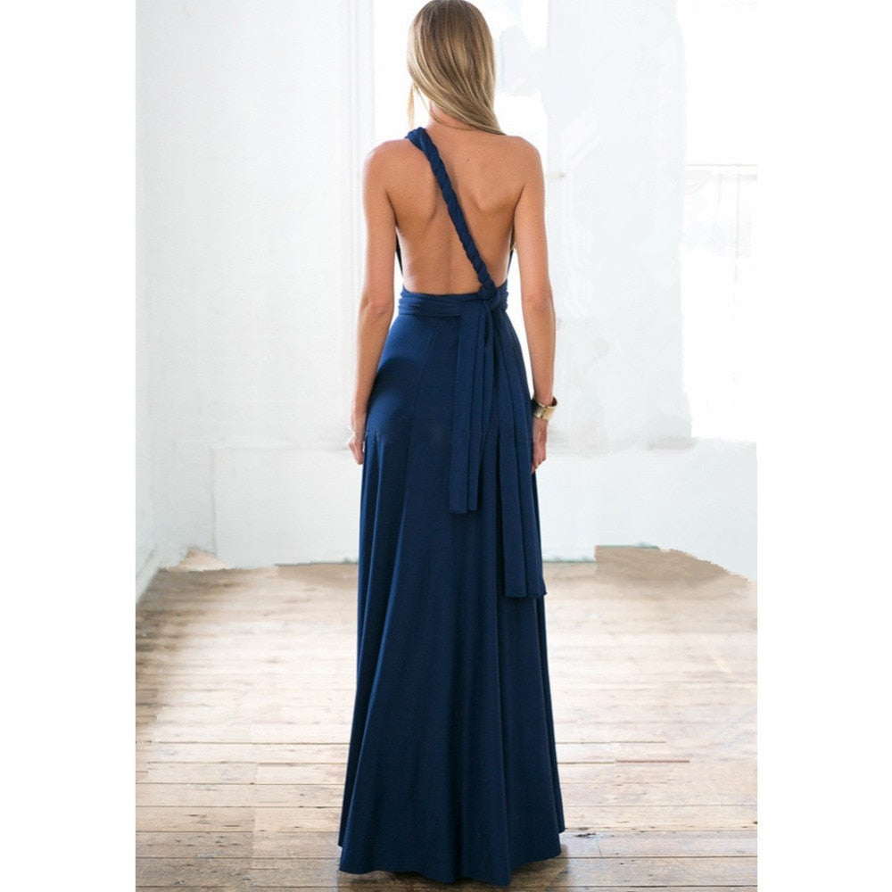 Long boho maxi dress by The Clothing Company Sydney featuring a versatile, multiway convertible design with bandage and infinity robe style.