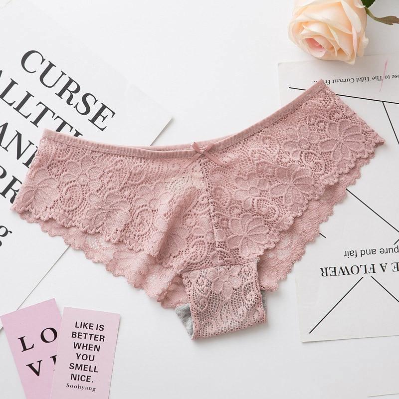Two packs of The Clothing Company Sydney lace cotton low waist lingerie briefs with cute, feminine design and comfortable fit.