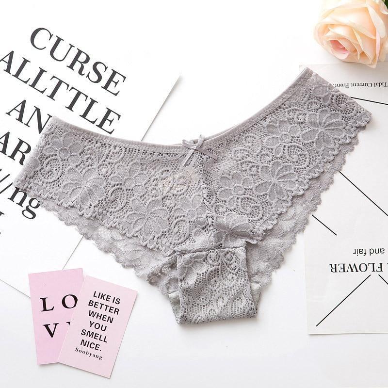 Two pairs of lace cotton lingerie briefs with low waist design, cute and comfortable underwear from The Clothing Company Sydney.