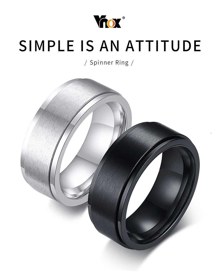 Stainless steel spinner ring with 6/8mm band, designed for men and women, casual stress relief jewelry from The Clothing Company Sydney.