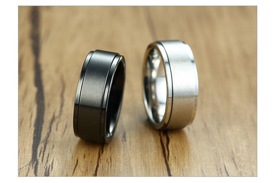 Stainless steel spinner ring for men and women, 6/8mm, stress relief jewelry, casual and wedding band, from The Clothing Company Sydney.