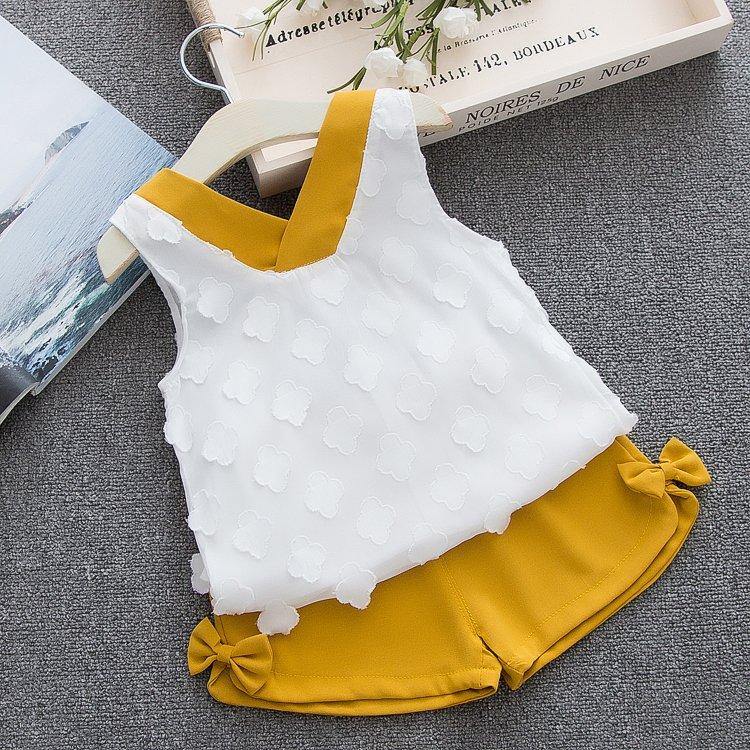 Baby girl summer clothing set from The Clothing Company Sydney featuring a chiffon bowknot coat and matching pants for toddlers.