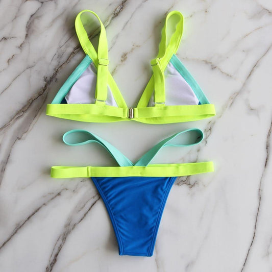 2 Piece Patchwork Swimsuit Brazilian Solid Swimwear Thong Beachwear High Cut Bathing Suit Swimwear Bikini Set The Clothing Company Sydney