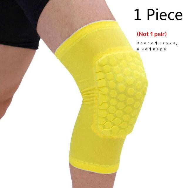Basketball knee pads with honeycomb foam compression sleeve for knee support and protection during sports activities.