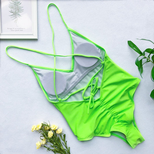 V Neck One Piece Swimsuit Backless Monokini Bather Plus size High cut Bathing Suit Swim Bodysuit Swimwear The Clothing Company Sydney