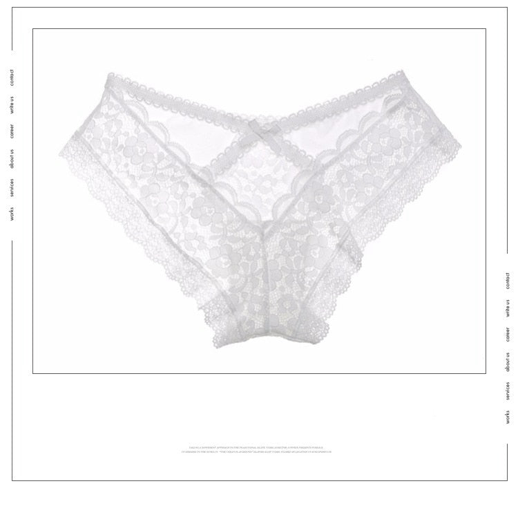 Floral embroidered lace underwear by The Clothing Company Sydney featuring a sexy hollow-out G-string thong with cotton briefs.