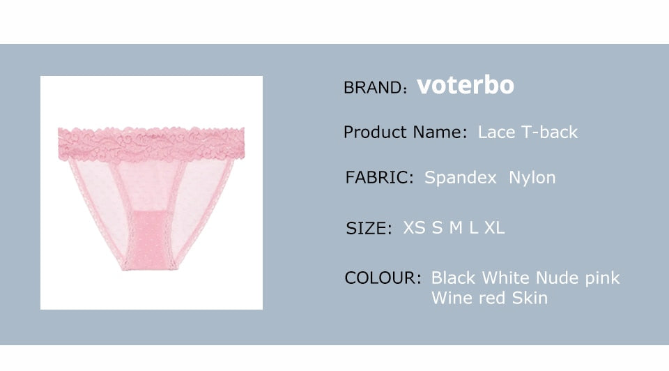 Low-waist dot mesh lace underwear by The Clothing Company Sydney, featuring transparent lace thong style panties.
