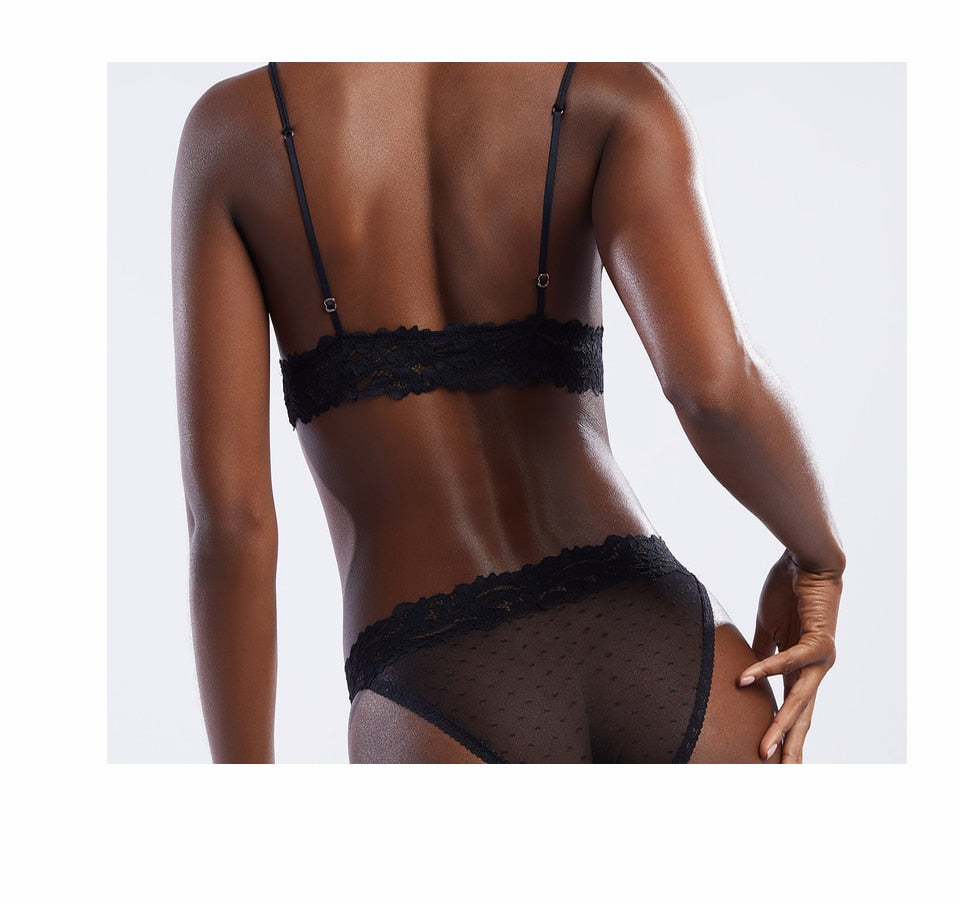 Low-waist dot mesh lace underwear from The Clothing Company Sydney featuring transparent thong style lingerie.