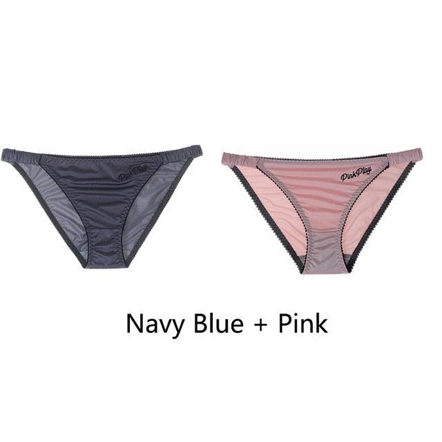 Two pack of seamless women's panties from The Clothing Company Sydney featuring letter print, low rise, comfortable lingerie briefs.
