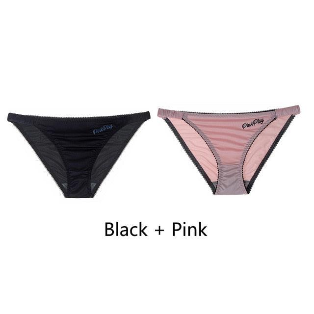 Two-pack letter print women's seamless low-rise briefs by The Clothing Company Sydney, comfortable and fashionable lace-free underwear.