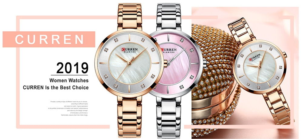 Luxury ladies stainless steel wristwatch with rhinestone dial, quartz movement, water-resistant design by The Clothing Company Sydney