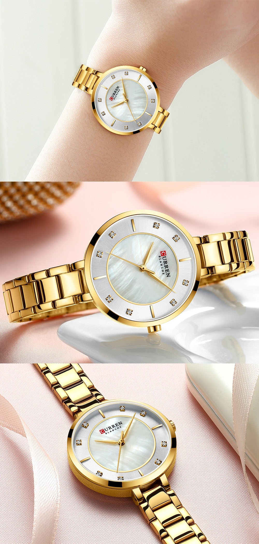 Ladies luxury rhinestone dial quartz wristwatch with water-resistant stainless steel band by The Clothing Company Sydney.