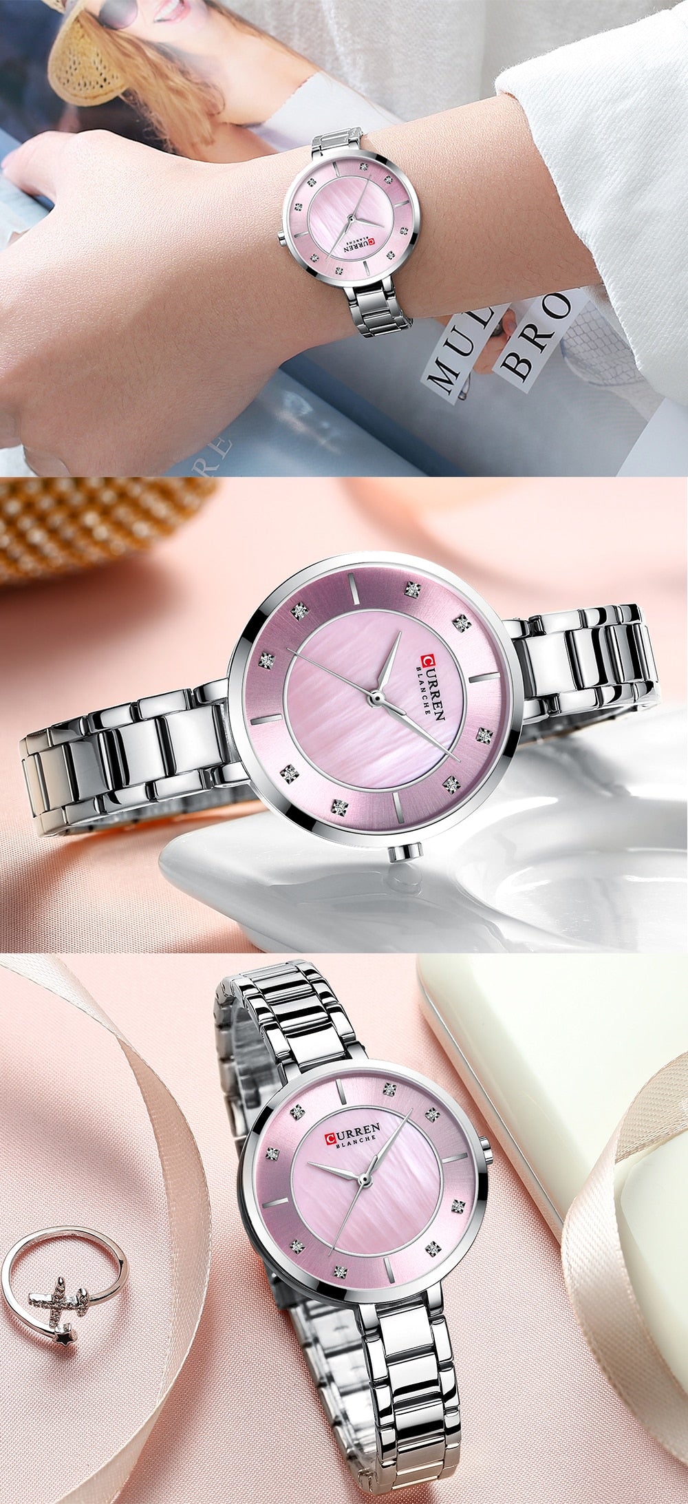 Ladies luxury rhinestone dial quartz wristwatch with water-resistant stainless steel band by The Clothing Company Sydney