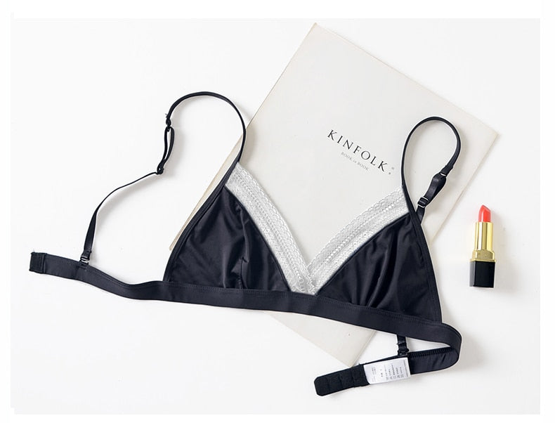 Wireless lace bralette from The Clothing Company Sydney, seamless ultra-thin soft lace top with 3/4 cups, comfortable lingerie undergarment.