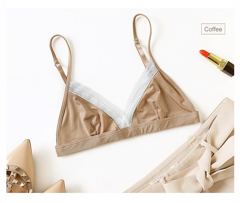Wireless lace bralette by The Clothing Company Sydney featuring seamless, ultra-thin fabric and 3/4 cup design for comfort.