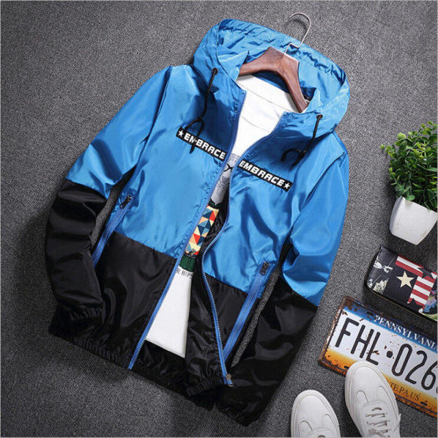 Men's all-weather casual jacket with patchwork design, slim fit hooded windbreaker from The Clothing Company Sydney.