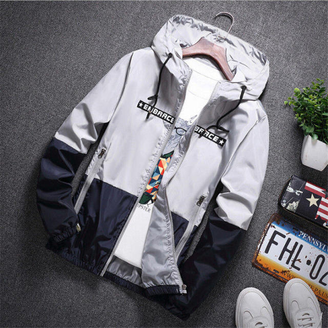 Men's all weather casual jacket with patchwork design, slim fit hooded windbreaker coat by The Clothing Company Sydney