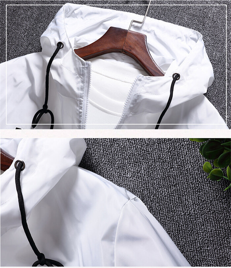 Men's all weather casual jacket with patchwork design, slim fit hood, zipper, and windbreaker features by The Clothing Company Sydney.