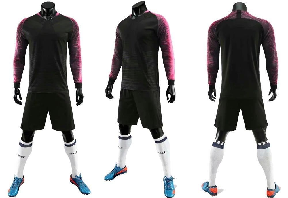 Adult kids soccer long sleeve jersey set with matching shorts by The Clothing Company Sydney, ideal for football training.