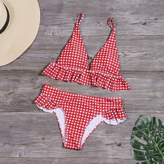 2 Piece Plaid Print Push Up Bikini Summer Swim Suit Low Waist Swimsuit Ruffles Swimwear Women Bikini Set The Clothing Company Sydney