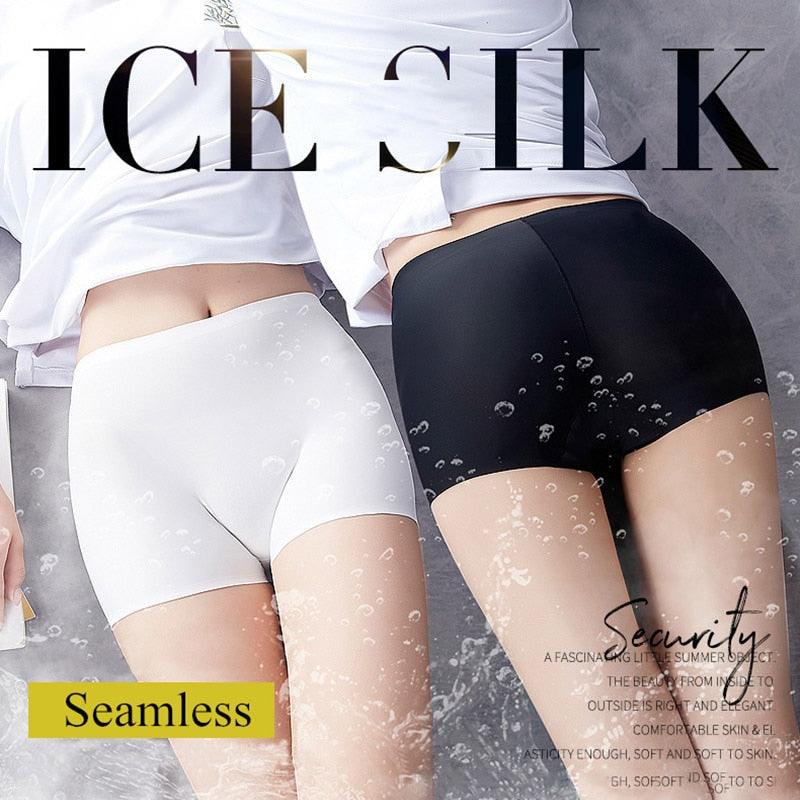 Two-pack women's seamless boxer boyshorts in ice silk fabric, mid-waist, breathable summer safety underwear from The Clothing Company Sydney.