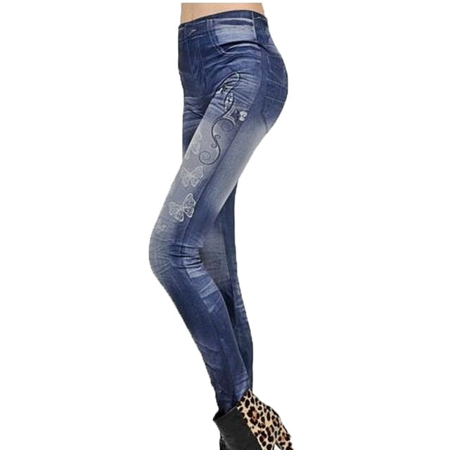 Black imitation jean skinny leggings from The Clothing Company Sydney, featuring a slim, stretchy fit and classic style.